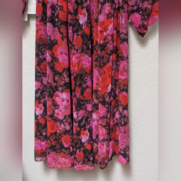 Steve Madden Vibrant Pink Floral Long Sleeve Dress size medium midi slit party - Picture 4 of 9